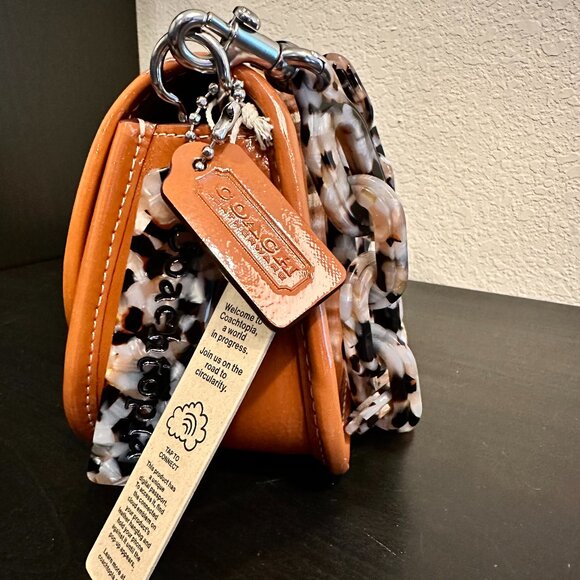 Wavy Dinky Bag In Crinkle Patent Coachtopia Leather in Amber w/ Silver Hardware - Picture 4 of 7